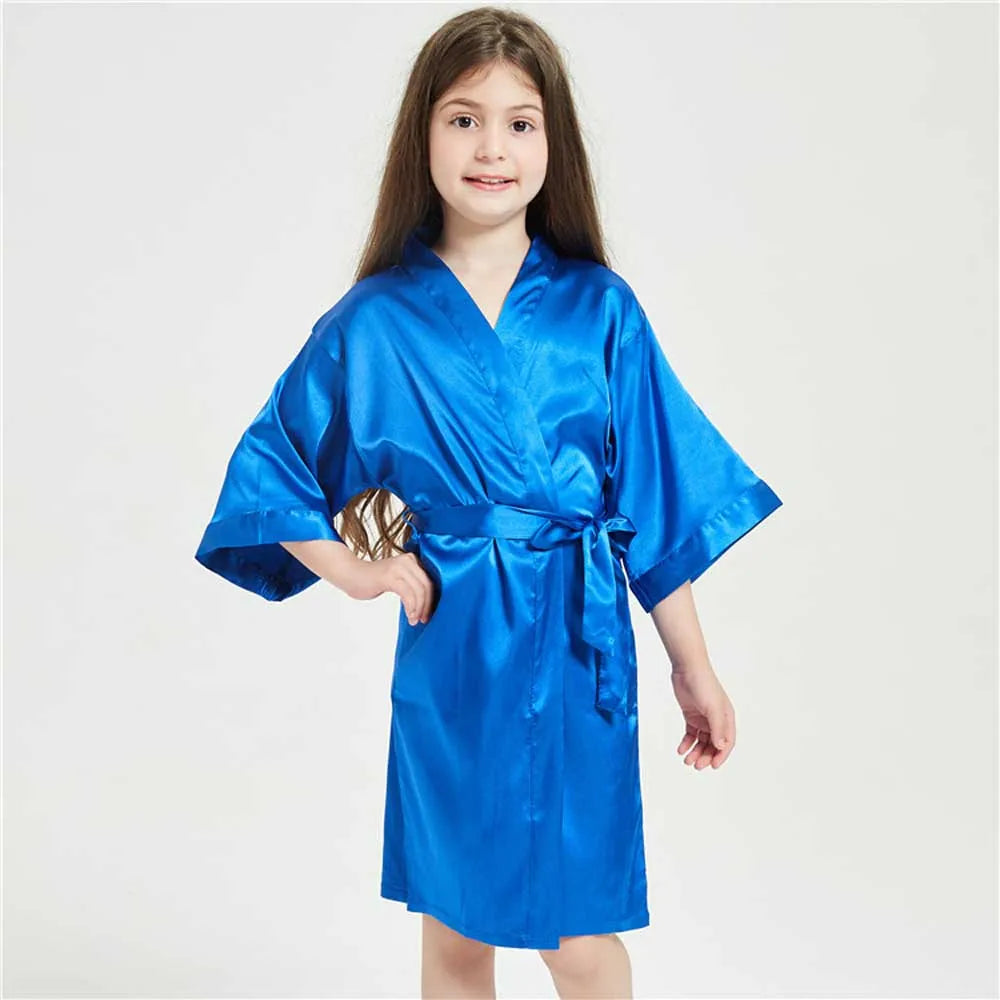 3-13Y Fashion Night Robe Satin Silk Bathrobe Teenage Girls Robe Baby Kid Kimono Bath Towel Robes Summer Nightgown Girl Sleepwear