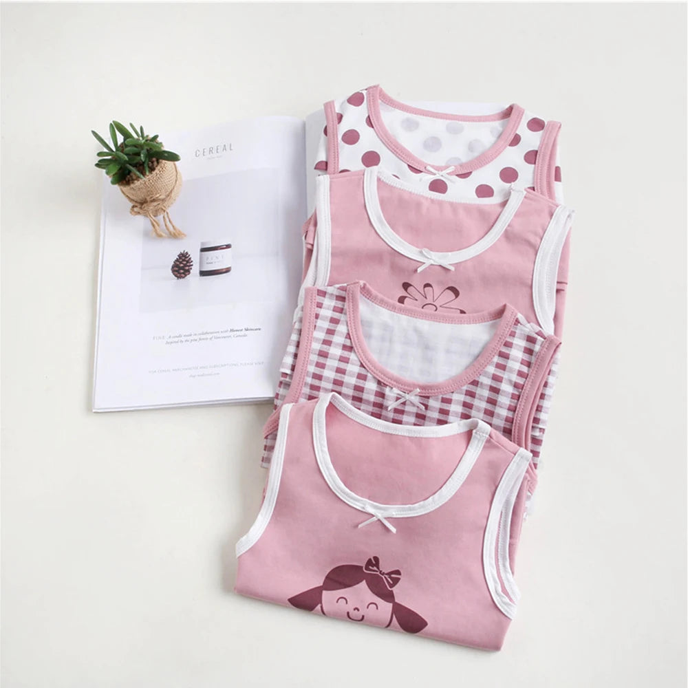 4Pcs Summer Tank Tops For Girls Cartoon Underwear Young Teens In Lingerie Cotton Sport Top Children Undershirts Sleeveless Vest
