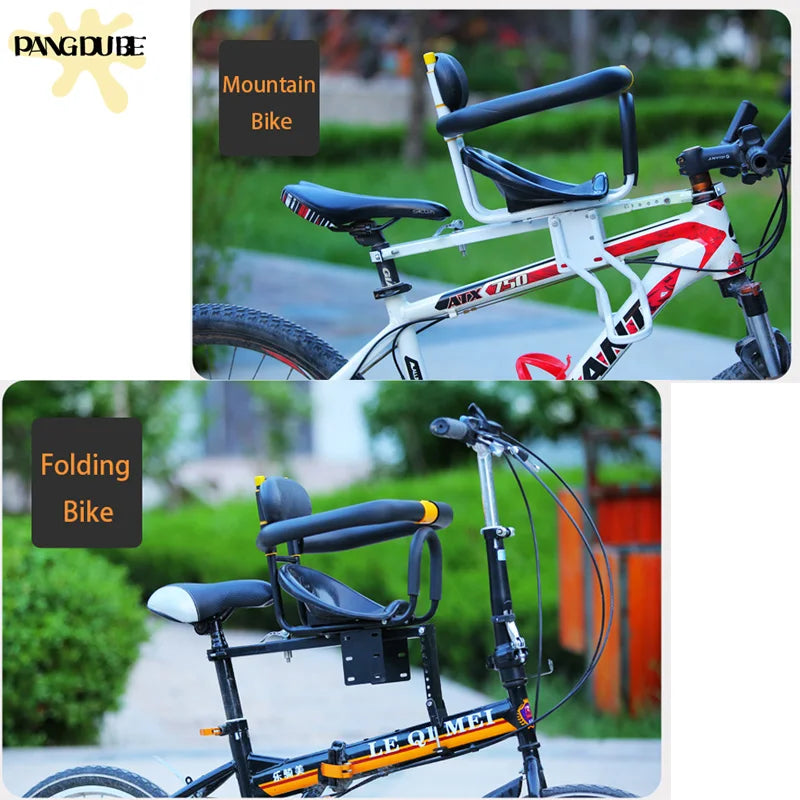 PANGDUBE Universal Front Bike Child Seat Adjustable Baby Bicycle Carrier with Safety Belt Foldable Kids Cycle Seat for Mountain