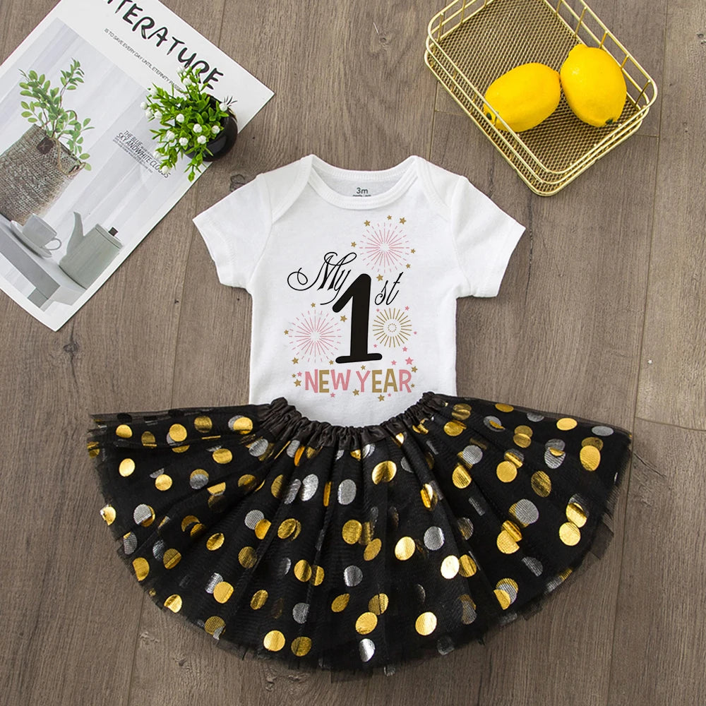 My First New Year Newborn Girl Cake Dresses Short Sleeve Romper Fashion Bodysuit Baby Girl Outfit Clothes New Year Holiday Gift