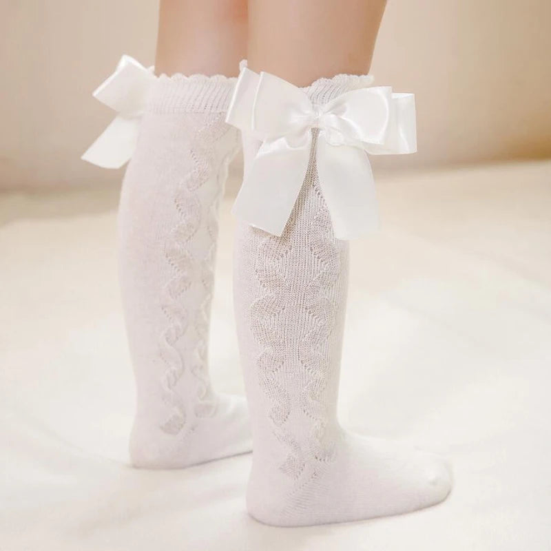 New Kids Girls Socks With Big Bows Knee High Princess Socks For Girl Infant Baby Cotton Sock Long Tube Children Socks Christmas
