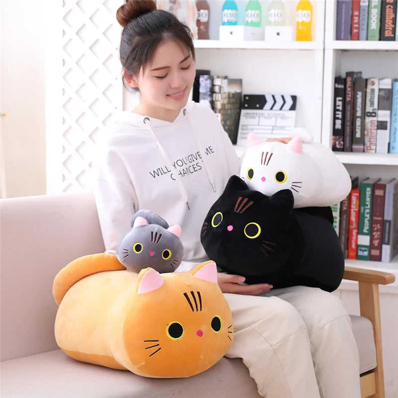 25/100cm Cute Soft Cat Plush Pillow Sofa Cushion Kawaii Plush Toy Stuffed Cartoon Animal Doll for Kids Baby Girls Lovely Gift