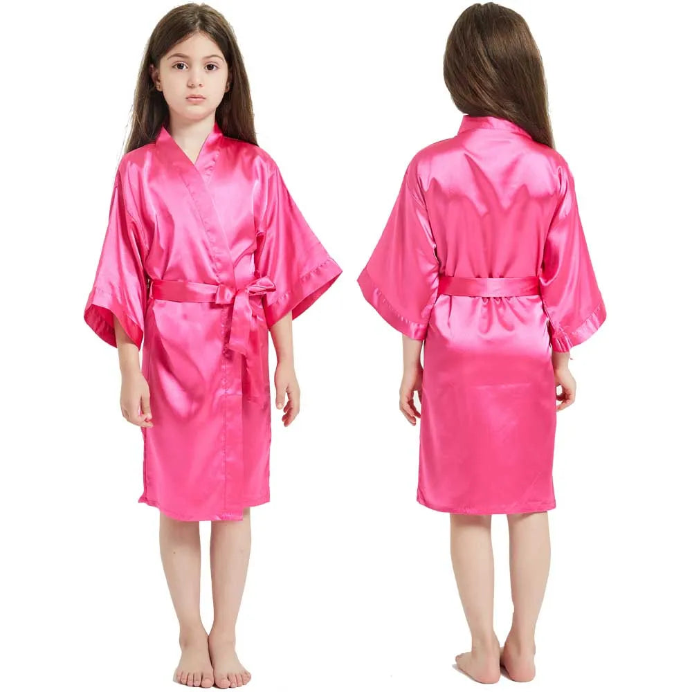 3-13Y Fashion Night Robe Satin Silk Bathrobe Teenage Girls Robe Baby Kid Kimono Bath Towel Robes Summer Nightgown Girl Sleepwear