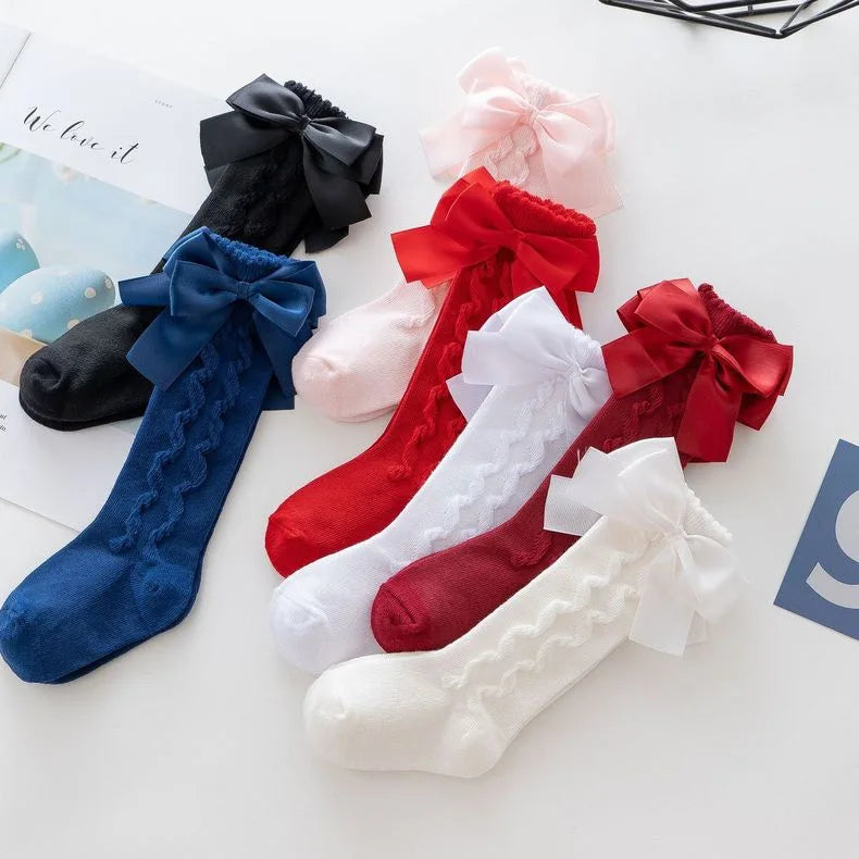 New Kids Girls Socks With Big Bows Knee High Princess Socks For Girl Infant Baby Cotton Sock Long Tube Children Socks Christmas