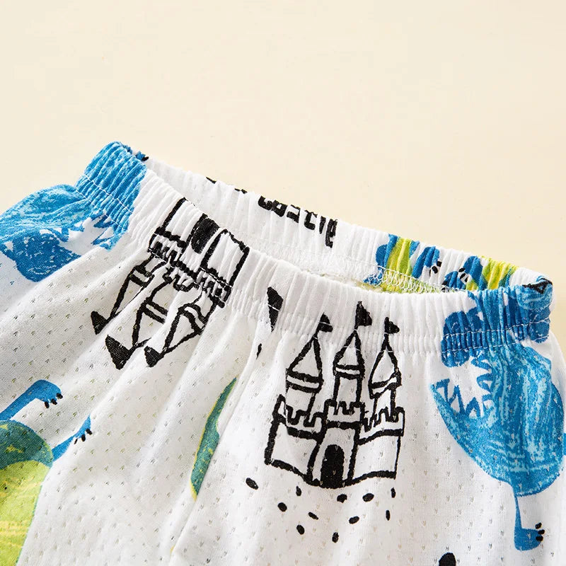 2 4 6 8 9 Year Baby Boy Pajamas Girl Sets Vest+Short Kids Sleepwear Suit Cotton Hollow Pink Car Rainbow Children Pyjamas Toddler