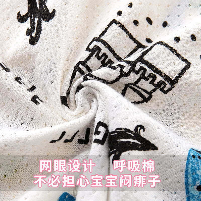 2 4 6 8 9 Year Baby Boy Pajamas Girl Sets Vest+Short Kids Sleepwear Suit Cotton Hollow Pink Car Rainbow Children Pyjamas Toddler