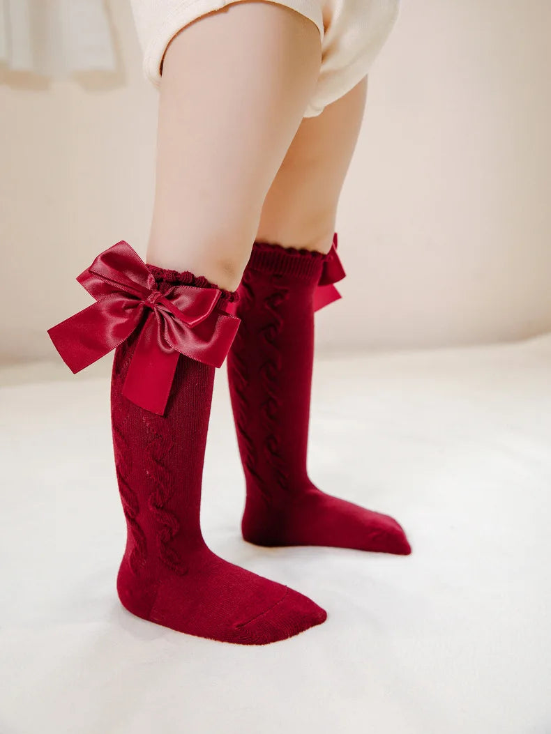 New Kids Girls Socks With Big Bows Knee High Princess Socks For Girl Infant Baby Cotton Sock Long Tube Children Socks Christmas