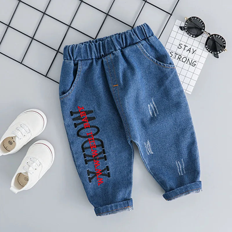 Infant Sports Jeans Spring Autumn Baby Clothes Fashion Children Cotton Pants One Piece Toddler Casual Costume Kids Sportswear