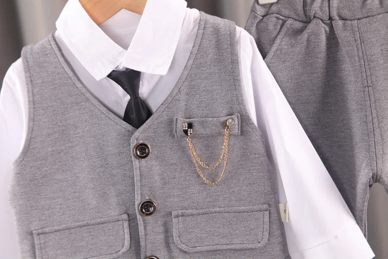 New Spring Autumn Baby Clothes Suit Children Boys Vest Shirt Pants 3Pcs/Sets Toddler Fashion Casual Costume Kids Formal Clothing