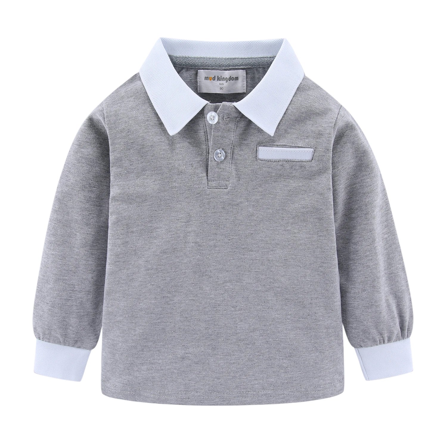 Mudkingdom Little Boys Long Sleeve Polo Shirts Solid Fashion Turn-down Collar Cotton Tops for Kids Clothing Spring Clothes