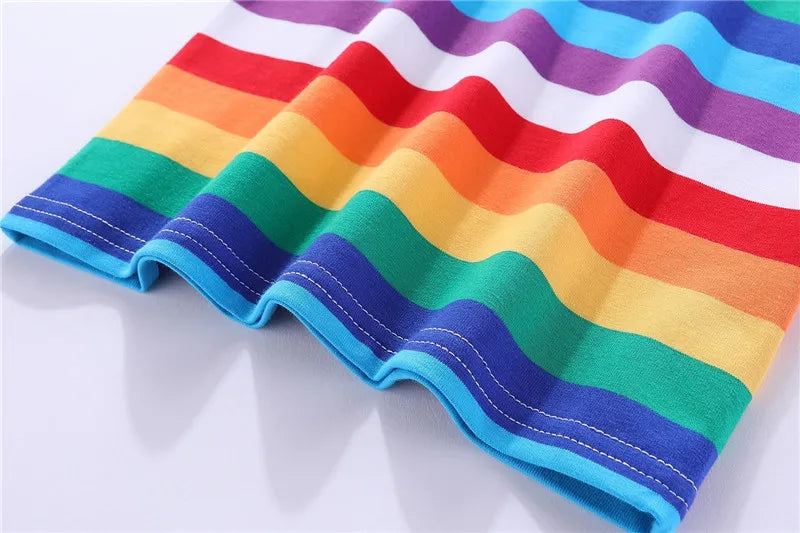 Mudkingdom Boys Girls T-Shirt Colorful Rainbow Unisex Shirt Striped Summer Boys Tops Kids Clothes Girls Tees Children Tank Tops