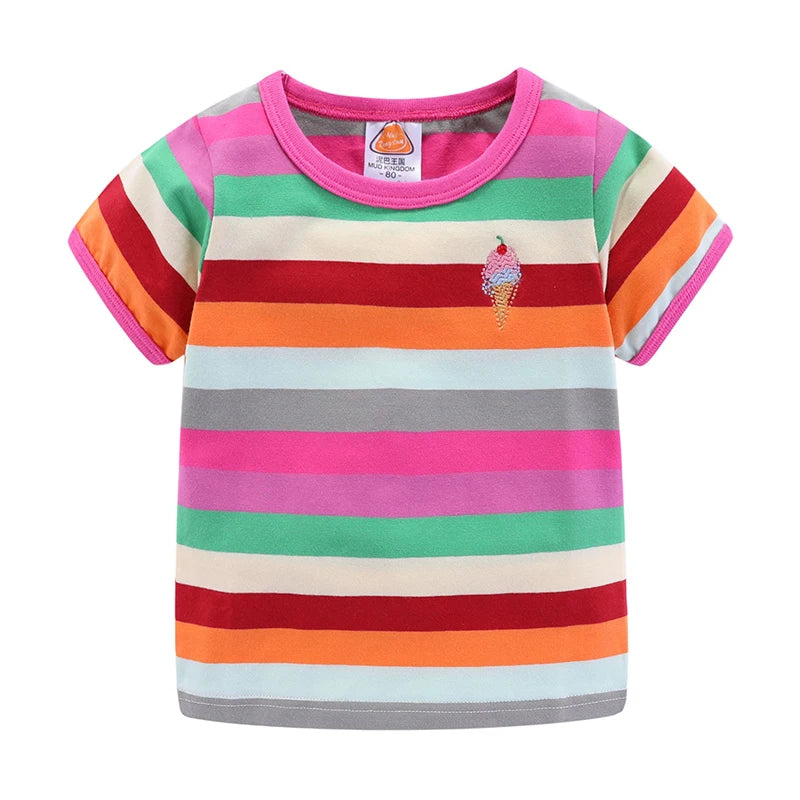 Mudkingdom Boys Girls T-Shirt Colorful Rainbow Unisex Shirt Striped Summer Boys Tops Kids Clothes Girls Tees Children Tank Tops
