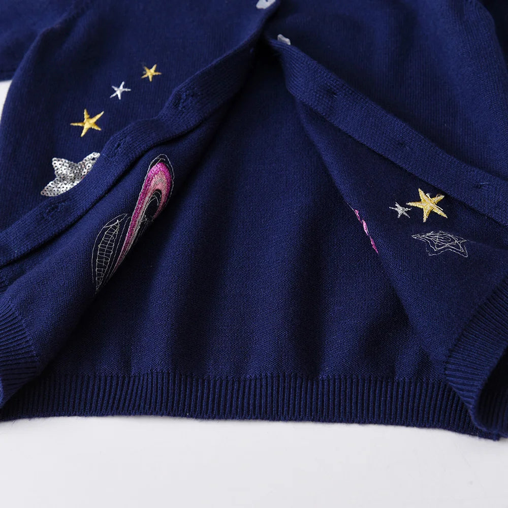VIKITA Toddlers Navy Blue Gardigan with Sequined Planet Star Appliqued Kids Autumn Spring Fashion Casual Outfits Sweaters 3 Yrs