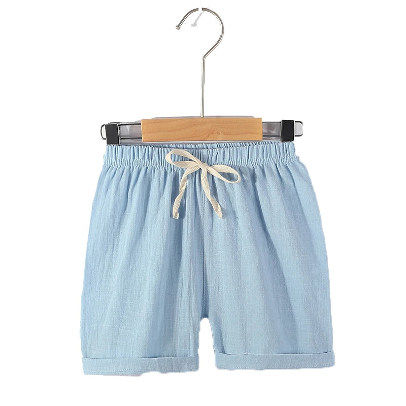 2-12Y Boys Girls Shorts Cotton Summer Kids Sport Shorts Korean Loose Casual Candy Blue Red Black Khaki Beach Shorts Linen Short