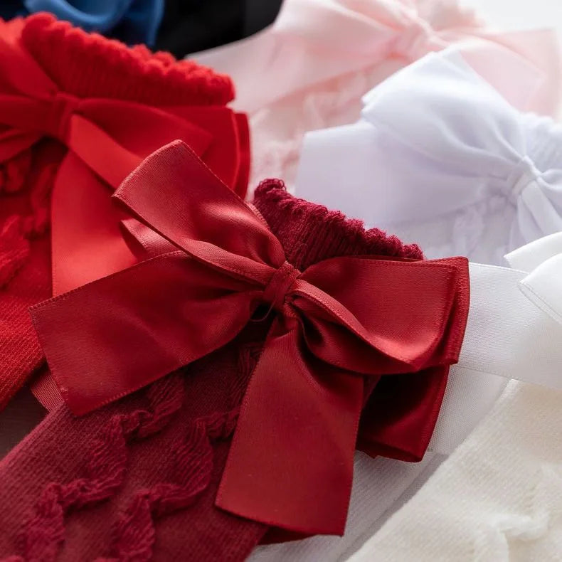 New Kids Girls Socks With Big Bows Knee High Princess Socks For Girl Infant Baby Cotton Sock Long Tube Children Socks Christmas