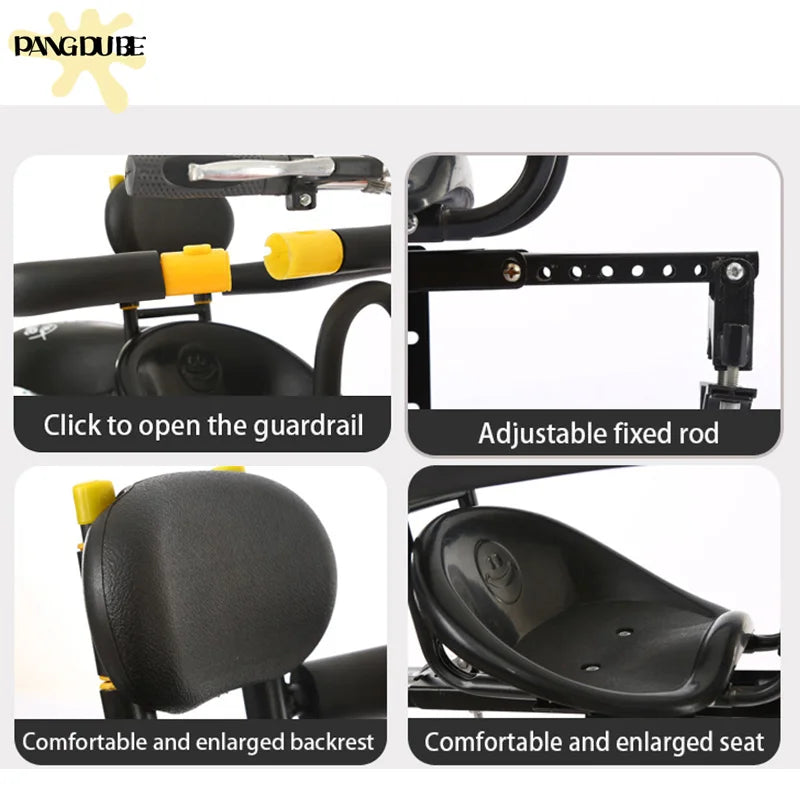 PANGDUBE Universal Front Bike Child Seat Adjustable Baby Bicycle Carrier with Safety Belt Foldable Kids Cycle Seat for Mountain
