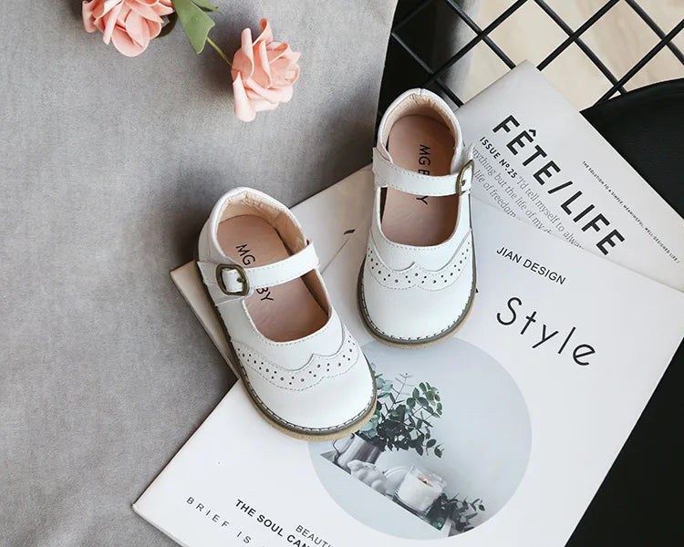 New Grils Leather Shoes Casual Girls Autumn Winter Kids Pu Show White Shoes Children's  Black Pink size 21-30 Flats