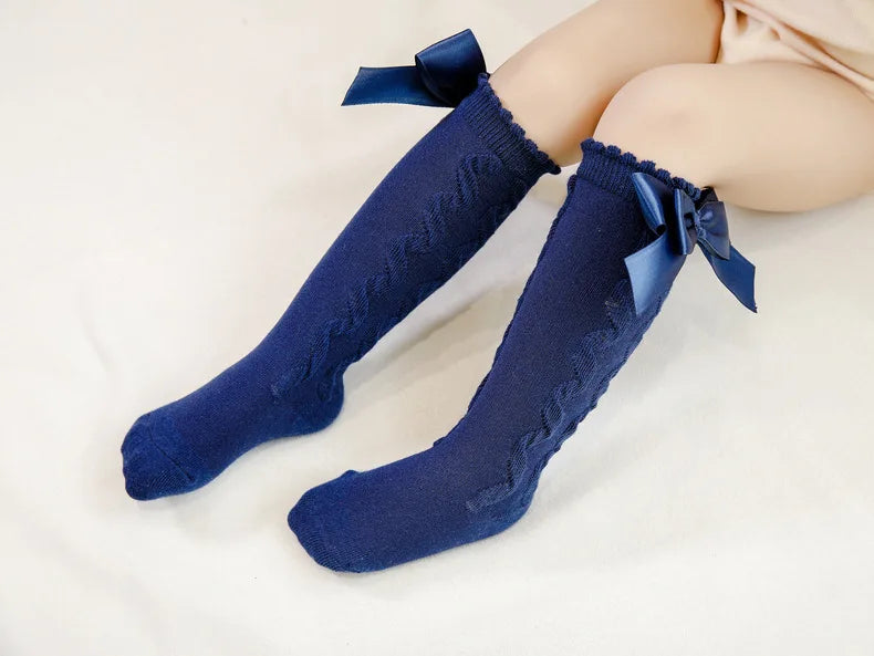 New Kids Girls Socks With Big Bows Knee High Princess Socks For Girl Infant Baby Cotton Sock Long Tube Children Socks Christmas