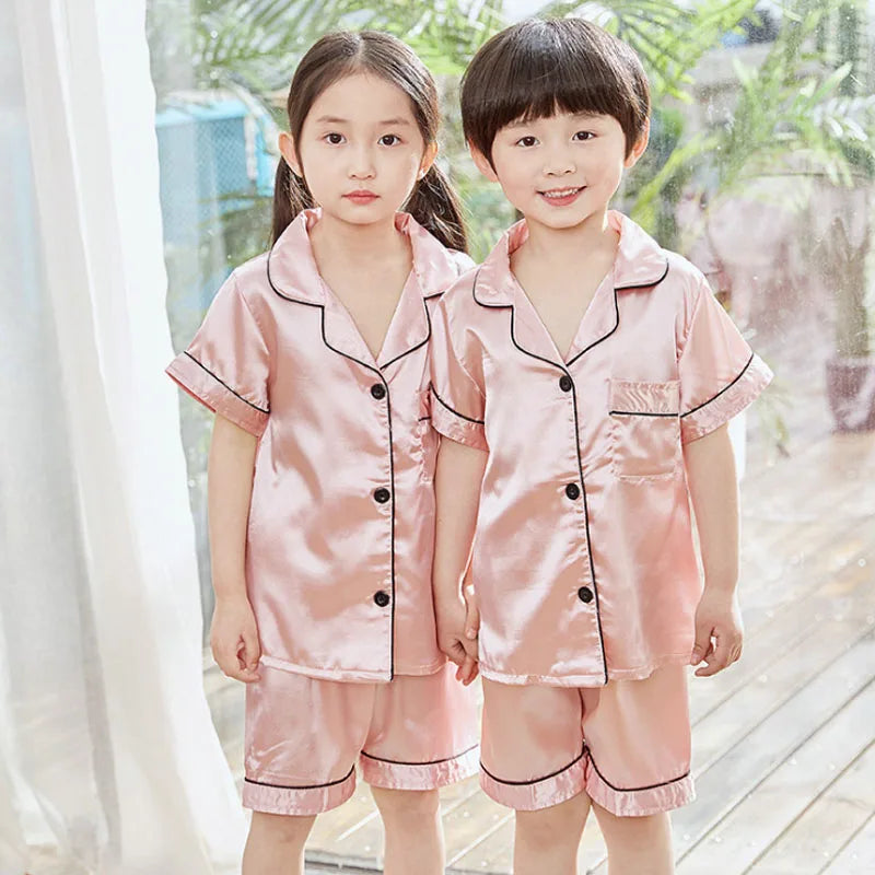 3-14 Years Boy Satin Silk Pajamas for Children Clothes Child Boy Pyjama Pants+Top Sleepwear Shorts Set Pijama Bebe Clothing Sets