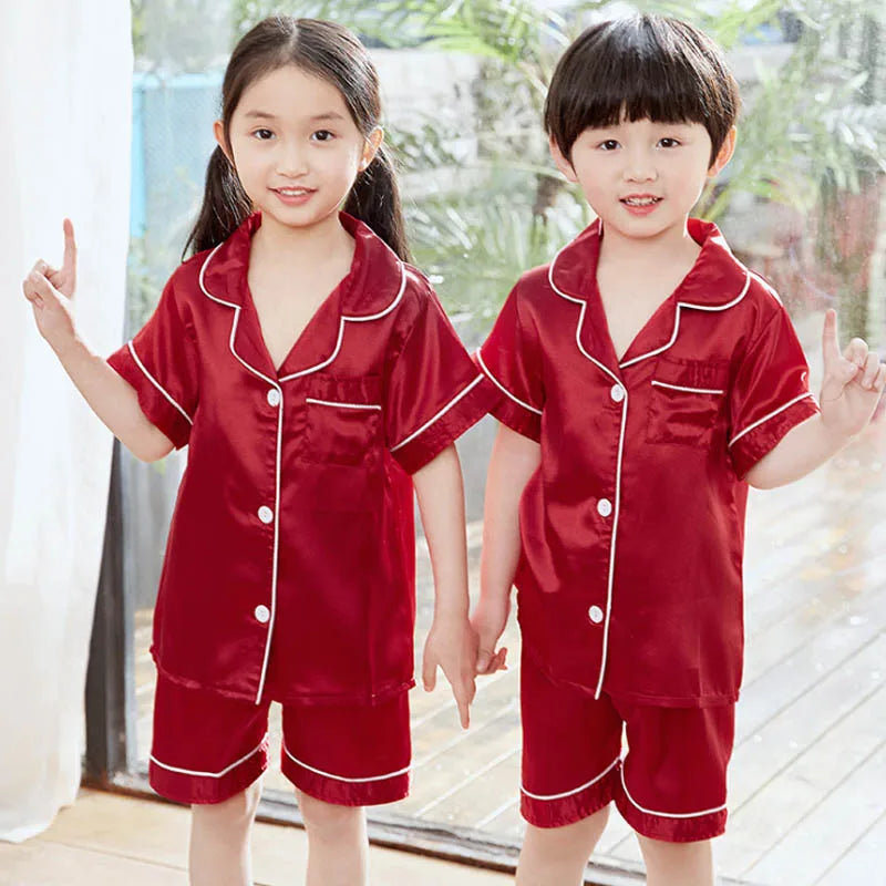 3-14 Years Boy Satin Silk Pajamas for Children Clothes Child Boy Pyjama Pants+Top Sleepwear Shorts Set Pijama Bebe Clothing Sets