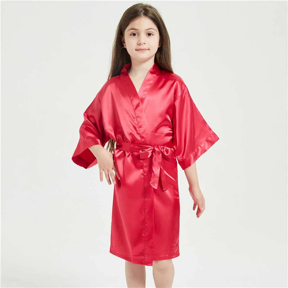 3-13Y Fashion Night Robe Satin Silk Bathrobe Teenage Girls Robe Baby Kid Kimono Bath Towel Robes Summer Nightgown Girl Sleepwear