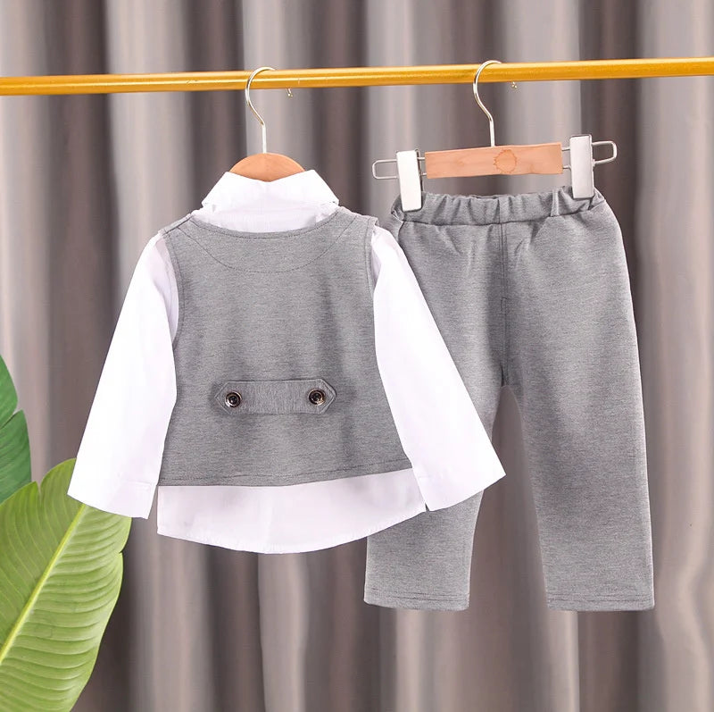 New Spring Autumn Baby Clothes Suit Children Boys Vest Shirt Pants 3Pcs/Sets Toddler Fashion Casual Costume Kids Formal Clothing