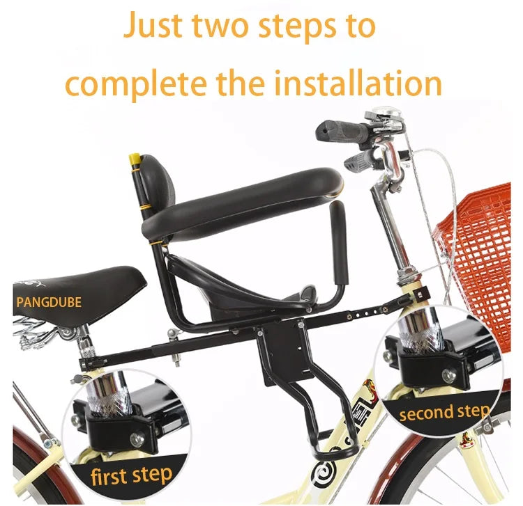 PANGDUBE Universal Front Bike Child Seat Adjustable Baby Bicycle Carrier with Safety Belt Foldable Kids Cycle Seat for Mountain