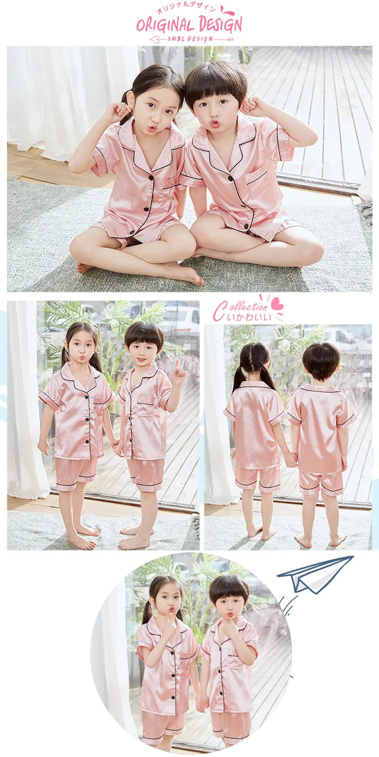 3-14 Years Boy Satin Silk Pajamas for Children Clothes Child Boy Pyjama Pants+Top Sleepwear Shorts Set Pijama Bebe Clothing Sets