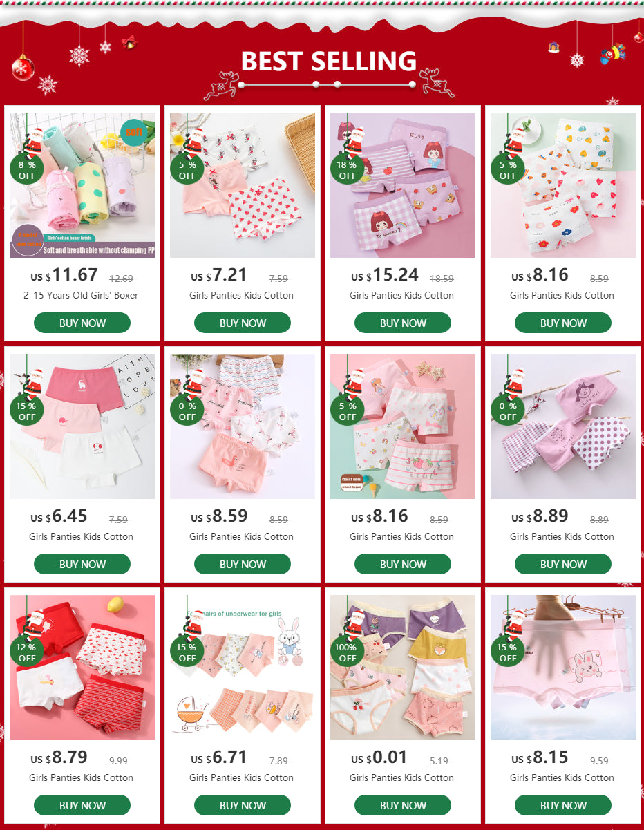 Girls Panties Kids Cotton Underwear Children's Briefs Cherry Cartoon Short 4Pcs/lot