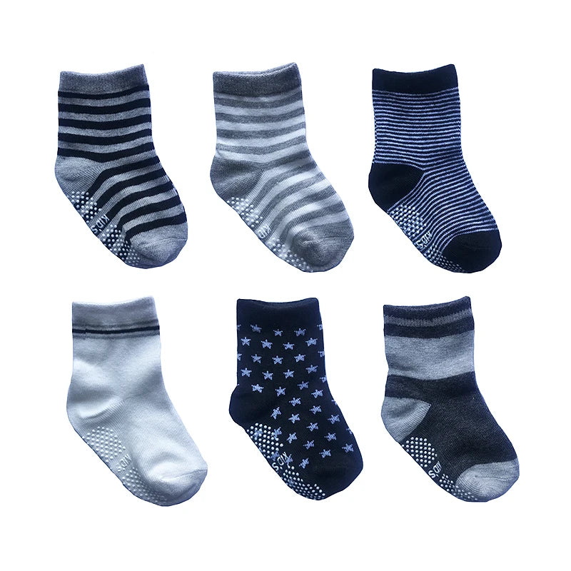6 Pairs/lot 0 to 5 Yrs Four Seasons Sock For Boys Girl Toddlers Infants Non Skid Floor Socks Cotton Unisex Children's White Sock