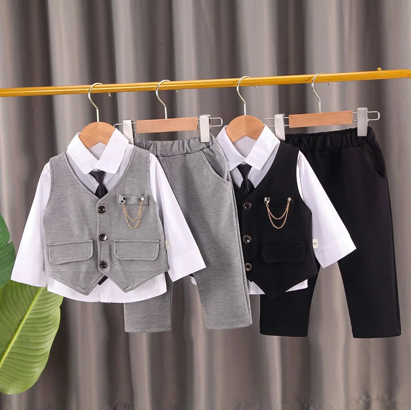 New Spring Autumn Baby Clothes Suit Children Boys Vest Shirt Pants 3Pcs/Sets Toddler Fashion Casual Costume Kids Formal Clothing