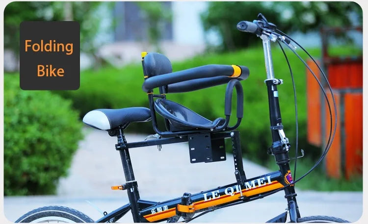 PANGDUBE Universal Front Bike Child Seat Adjustable Baby Bicycle Carrier with Safety Belt Foldable Kids Cycle Seat for Mountain