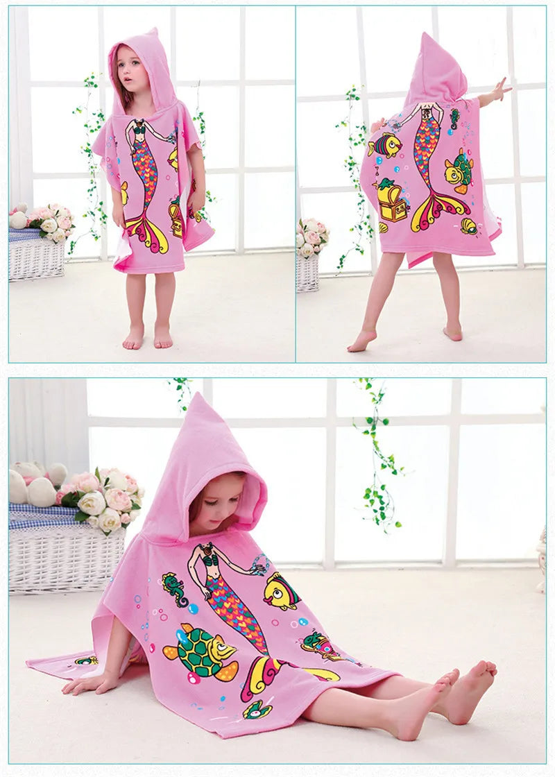 Newborn Baby Bath Towel Cute Cartoon Children Hooded Cloak Beach Towel Infant Wrap Blanket Animal Toddler Boy Girl Kid Swim Robe