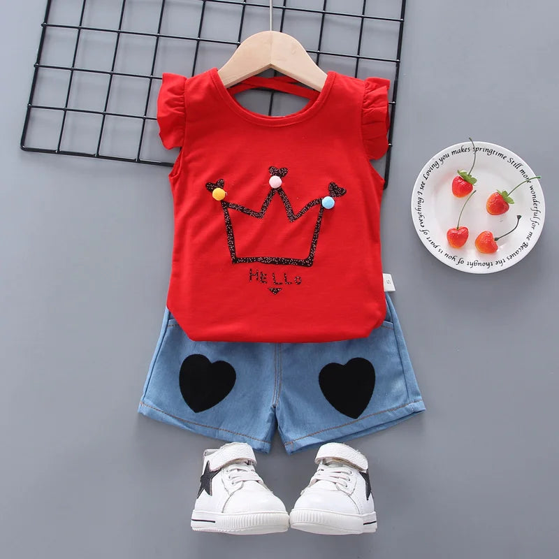 New Fashion Summer Baby Clothes Suit Children Girls Cartoon Casual Vest Shorts 2Pcs/Sets Toddler Sport Clothing Kids Tracksuits