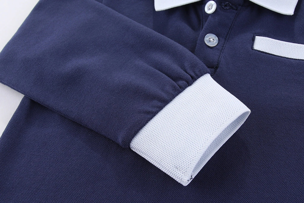 Mudkingdom Little Boys Long Sleeve Polo Shirts Solid Fashion Turn-down Collar Cotton Tops for Kids Clothing Spring Clothes