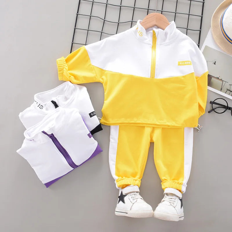 Fashion Children Clothing Spring Autumn Baby Girl Clothes Boys Solid Jacket Pants 2Pcs/Set Toddler Cotton Costume Kids Tracksuit