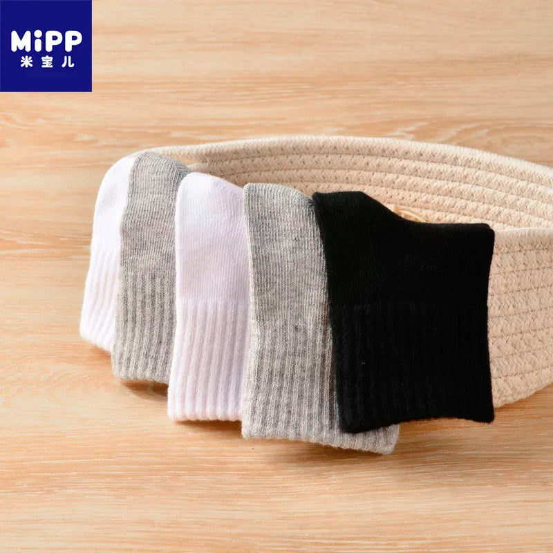 MIPP brand student antibacterial mid tube socks, all cotton anti odor pure white, sports school children, boys and girls