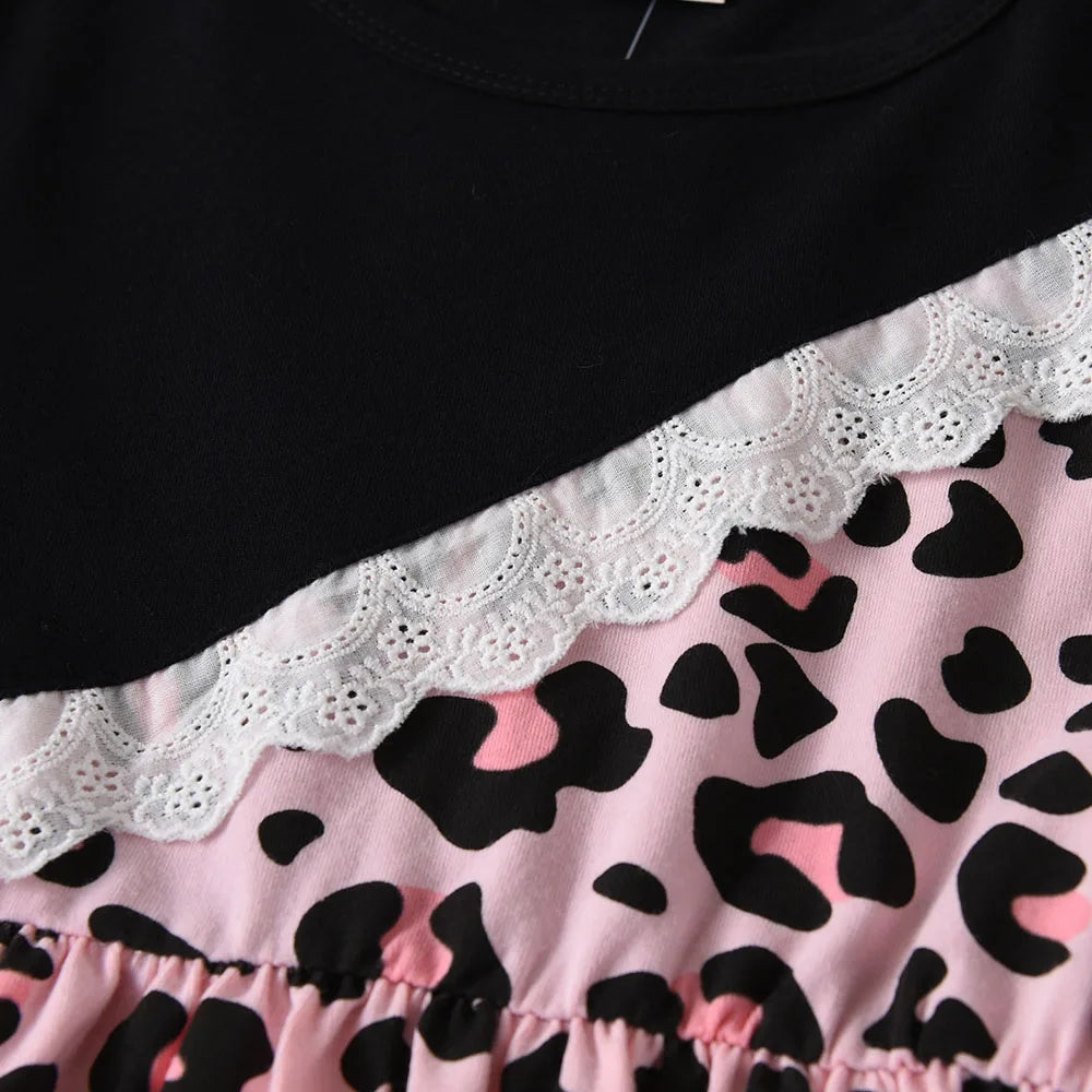 DXTON Family Matching Cotton Clothes Spring Mother and Kids Dress Women Leopard Print Kids Long Sleeve Casual Family Matching