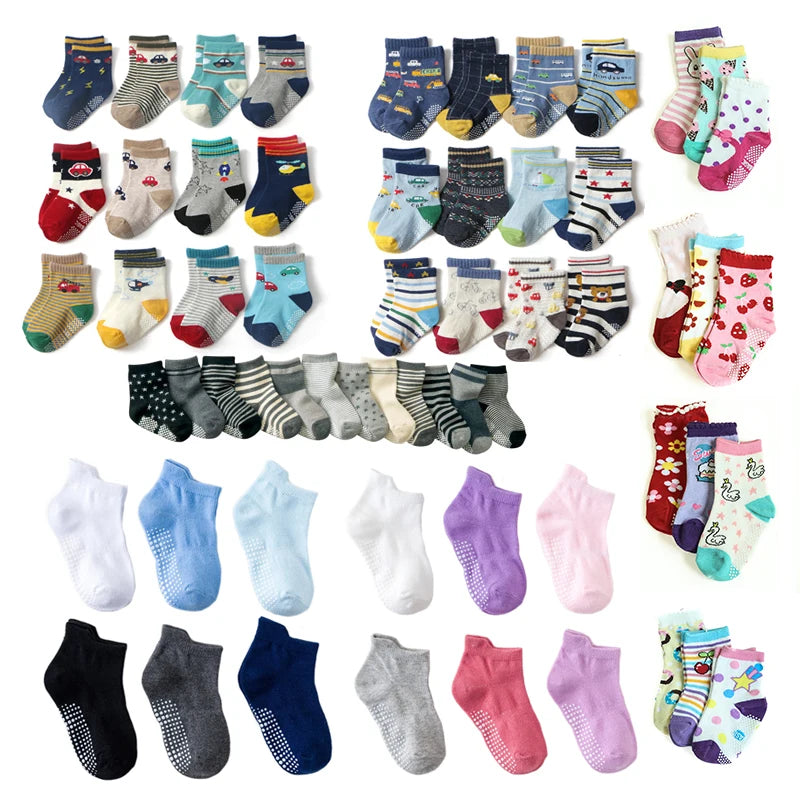 6 Pairs/lot 0 to 5 Yrs Four Seasons Sock For Boys Girl Toddlers Infants Non Skid Floor Socks Cotton Unisex Children's White Sock