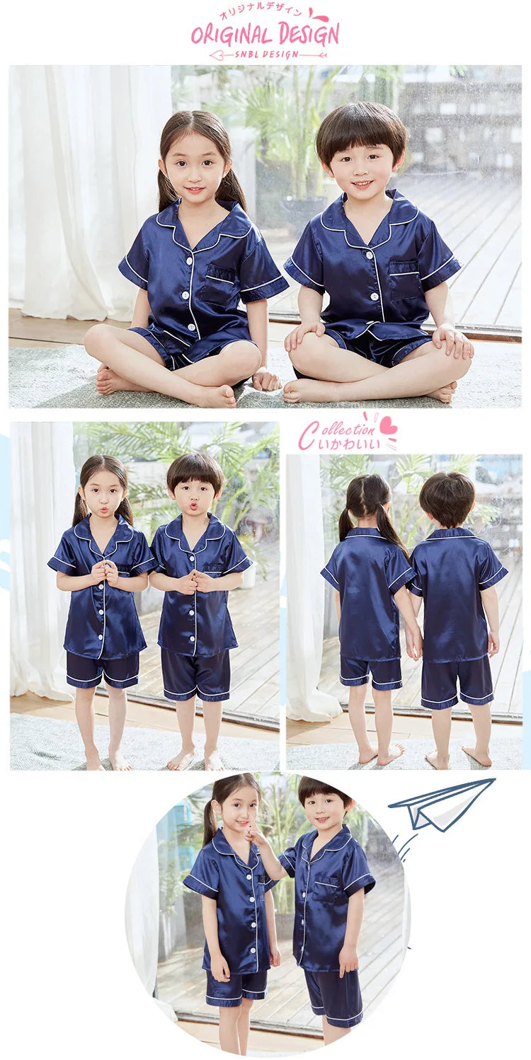 3-14 Years Boy Satin Silk Pajamas for Children Clothes Child Boy Pyjama Pants+Top Sleepwear Shorts Set Pijama Bebe Clothing Sets