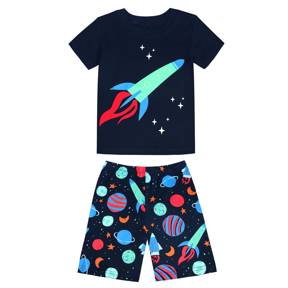 2 3 4 5 6 7 8 Yrs Boys Pajamas for Kids Children Sleepwear Short Sleeve Sleep Clothes Tops Pajama Shorts Clothing Set Boy Pijama