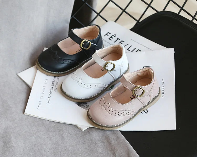 New Grils Leather Shoes Casual Girls Autumn Winter Kids Pu Show White Shoes Children's  Black Pink size 21-30 Flats