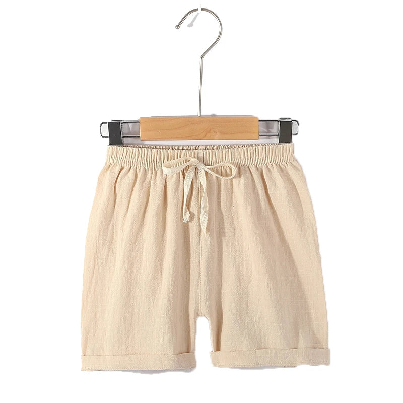 2-12Y Boys Girls Shorts Cotton Summer Kids Sport Shorts Korean Loose Casual Candy Blue Red Black Khaki Beach Shorts Linen Short