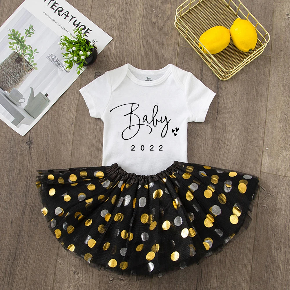 My First New Year Newborn Girl Cake Dresses Short Sleeve Romper Fashion Bodysuit Baby Girl Outfit Clothes New Year Holiday Gift