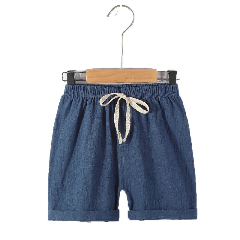 2-12Y Boys Girls Shorts Cotton Summer Kids Sport Shorts Korean Loose Casual Candy Blue Red Black Khaki Beach Shorts Linen Short