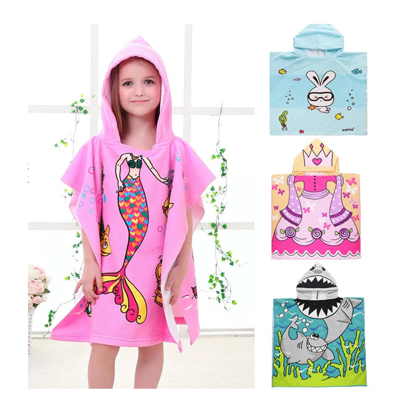 Children Hooded Cloak Beach Towel Kids Swimwear Bath Towel Robes For Boy Girl Toddler Baby Cloak Cape Microfiber Cotton Bathrobe
