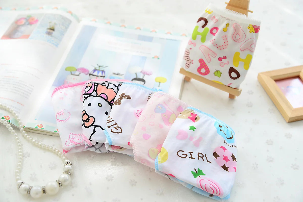 Wholesale(10pcs/lot) Cartoon Design Underwear For Children Kid, 100% Cotton Girls Shorts Underpants Knickers, 2 4 6 8 10 Years