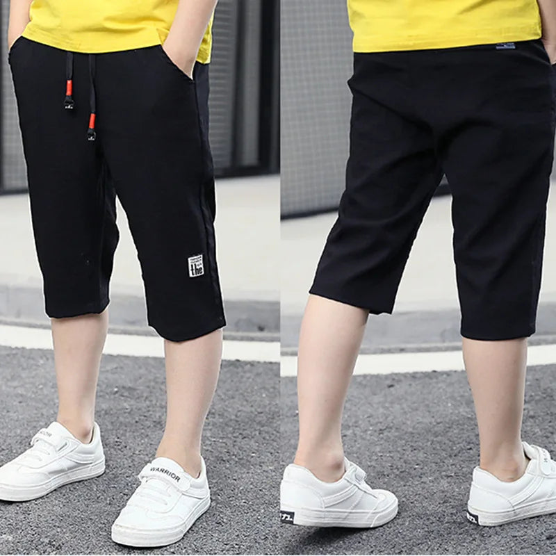 3-10Year Children Shorts Teenager Boys Shorts Summer Kids Knee Length Straight Shorts Boys Linen Cotton Capris Track Pant Casual