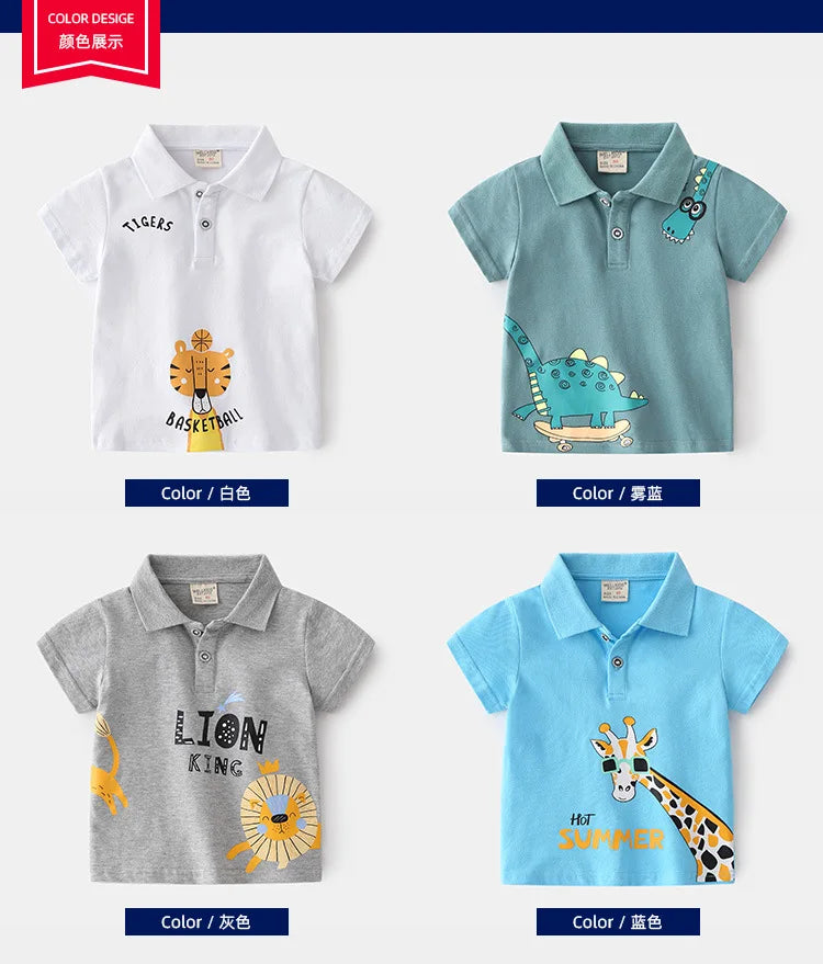 Summer Cute Cartton Polo T-shirts For Boys Cotton Quality Breathable Fabric Kids Tops Tees Shirt Children's Clothes