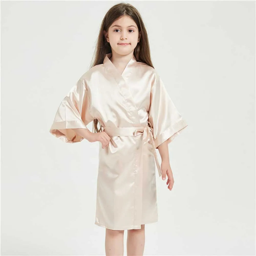 3-13Y Fashion Night Robe Satin Silk Bathrobe Teenage Girls Robe Baby Kid Kimono Bath Towel Robes Summer Nightgown Girl Sleepwear